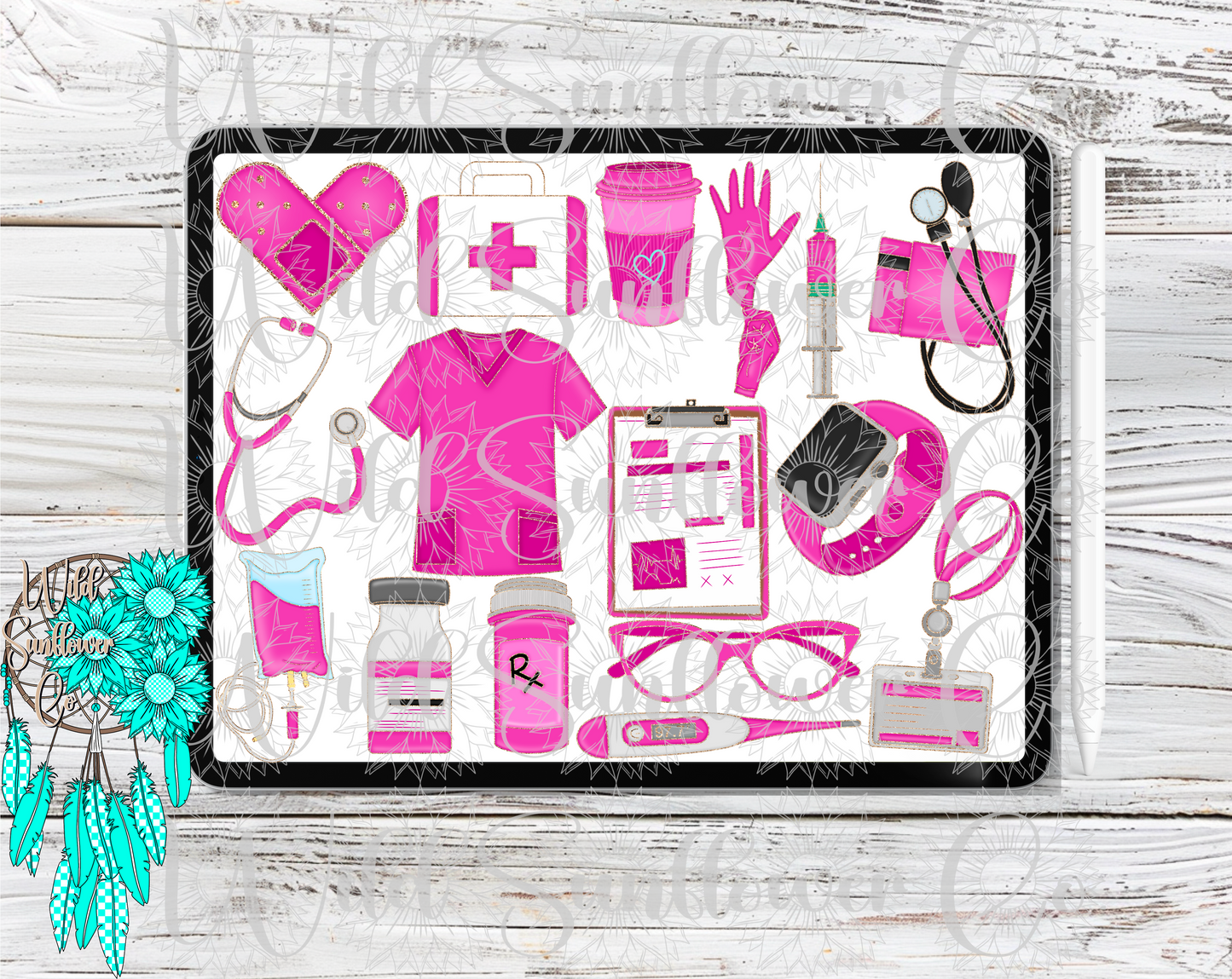Gold Glitter & Hot Pink Nurse Clipart Set