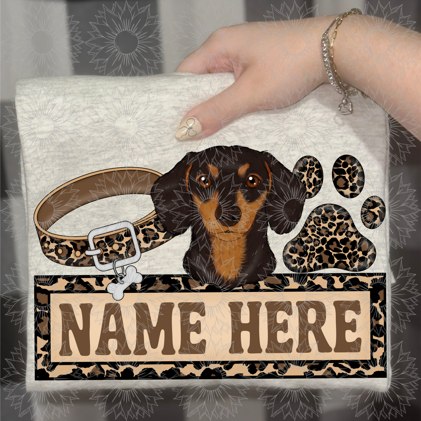 Black & Tan Daschund Name Plate Cheetah