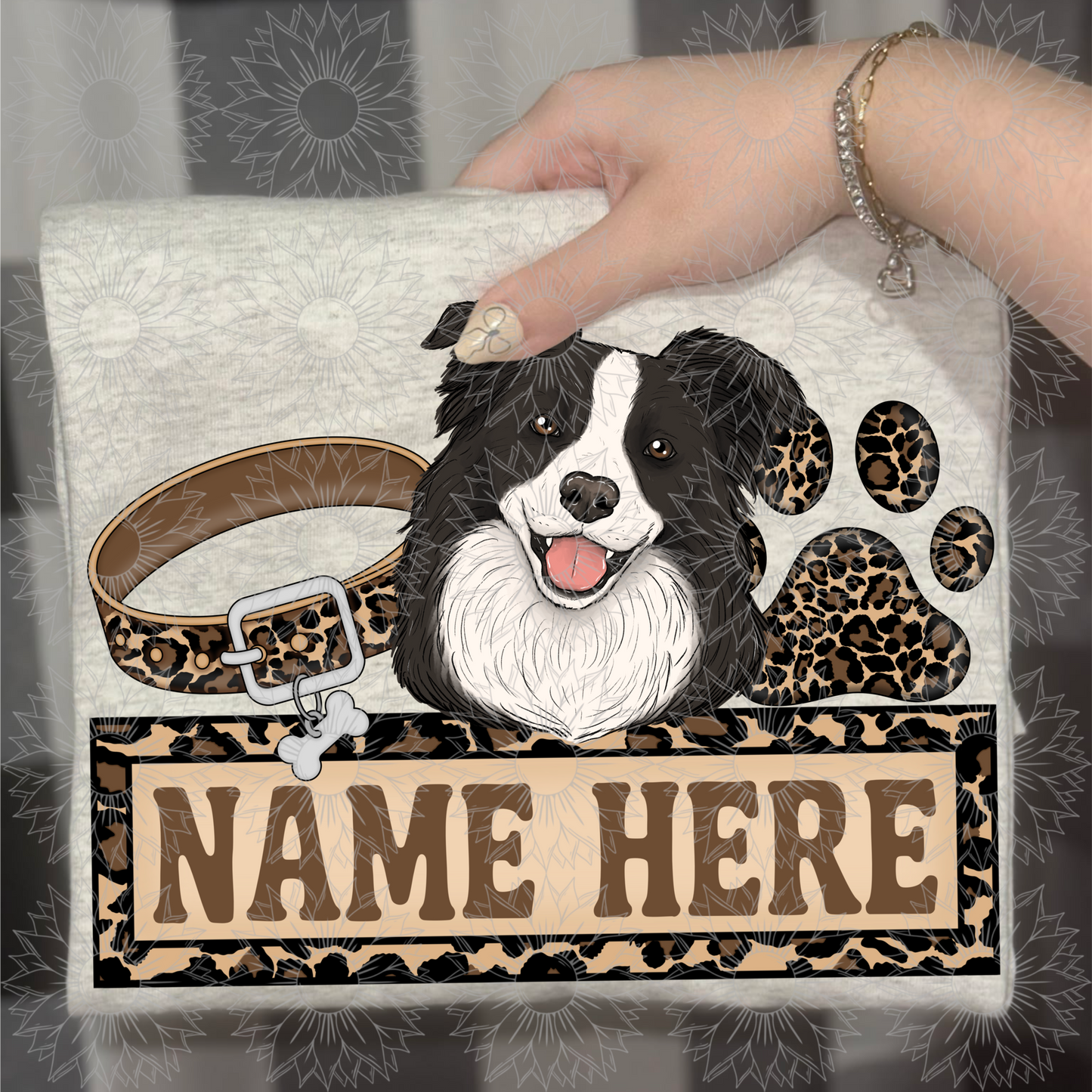 Border Collie Name Plate Cheetah