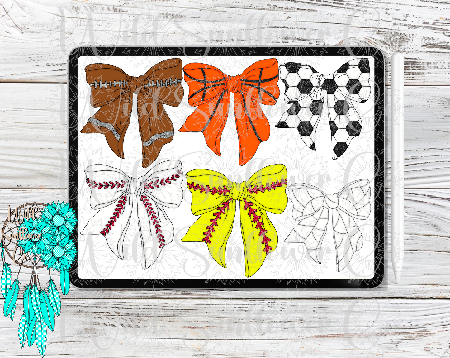 Sports Ribbon Bows Partial Glitter Clipart Set