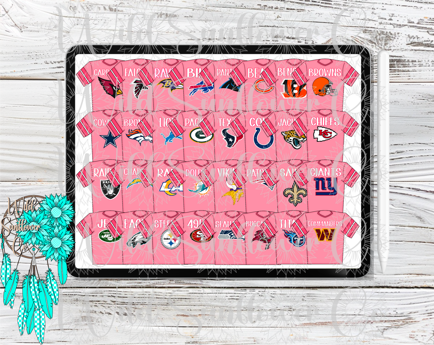 Pro Football Pink Out Jerseys Clipart Set