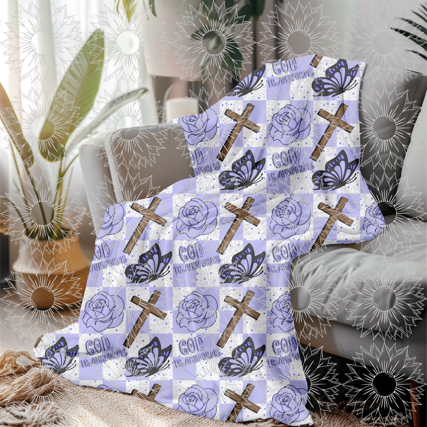 God's Unfailing Love Transforms Us Purple Checkered Seamless