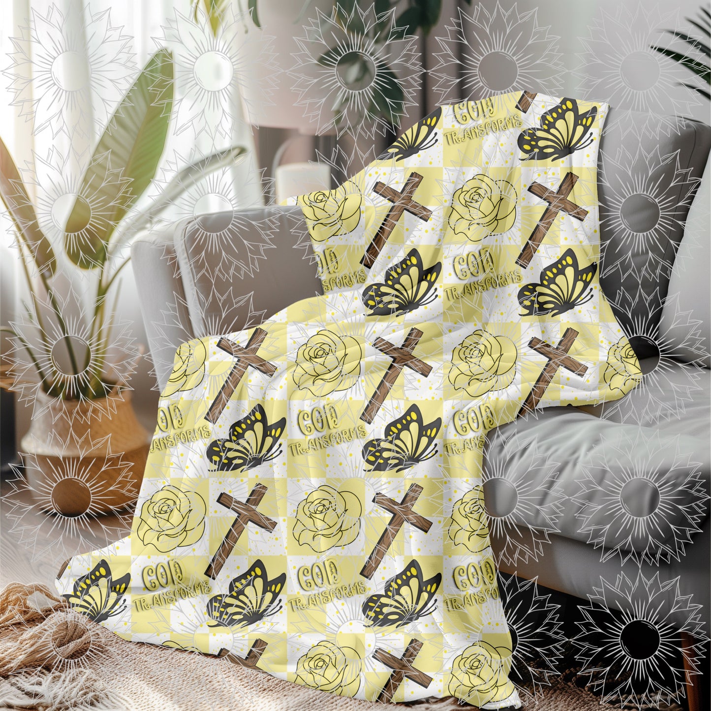 God's Unfailing Love Transforms Us Yellow Checkered Seamless