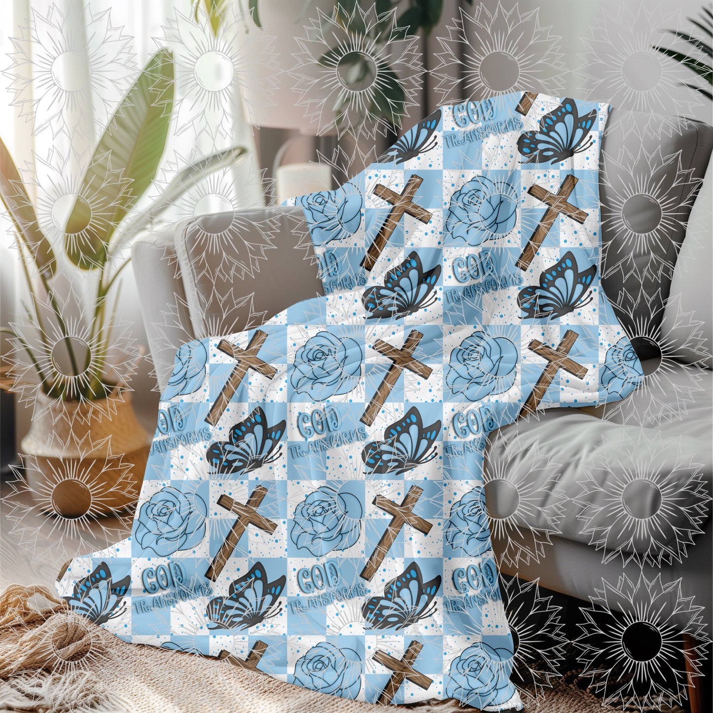 God's Unfailing Love Transforms Us Blue Checkered Seamless