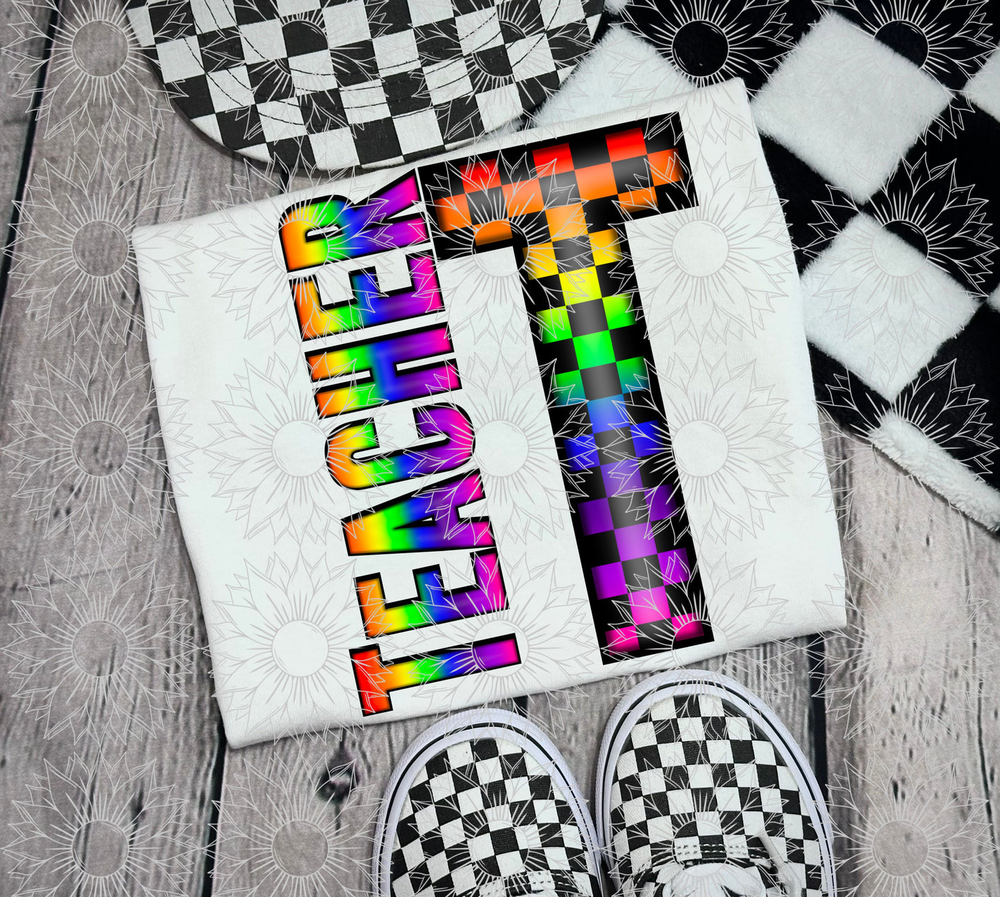 Teacher Rainbow Checkered