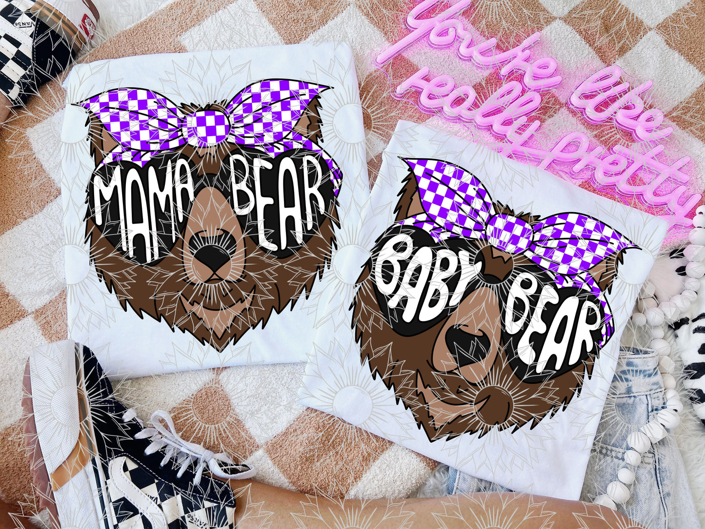 Mama/Baby Bear Purple Checkered