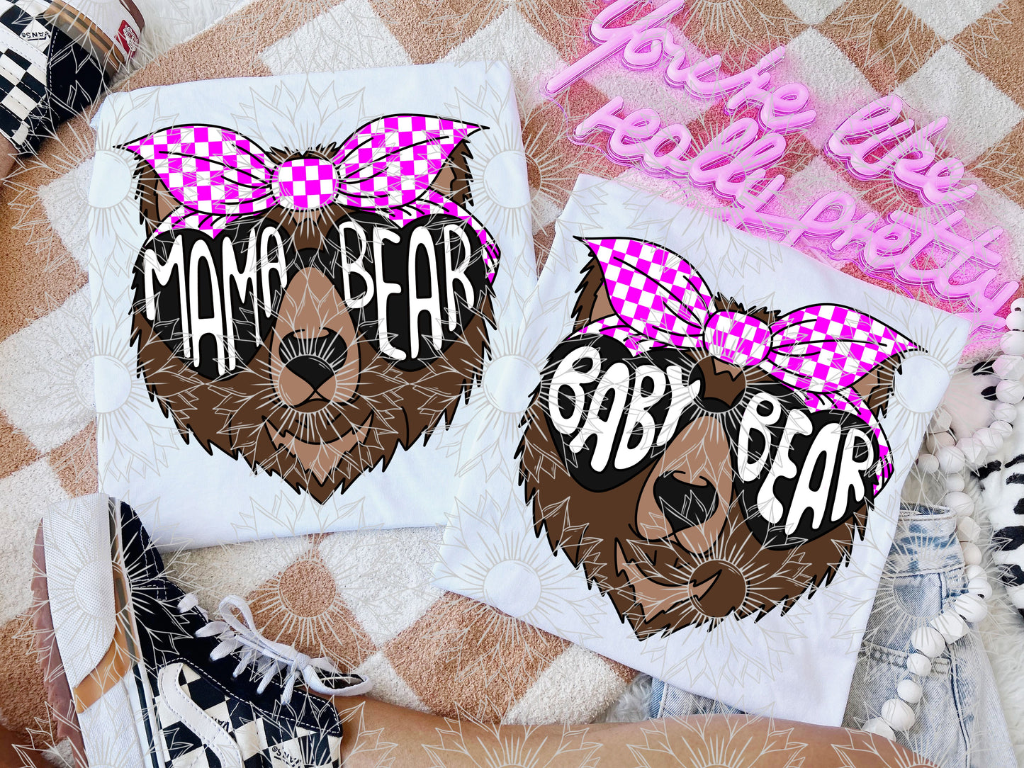 Mama/Baby Bear Pink Checkered