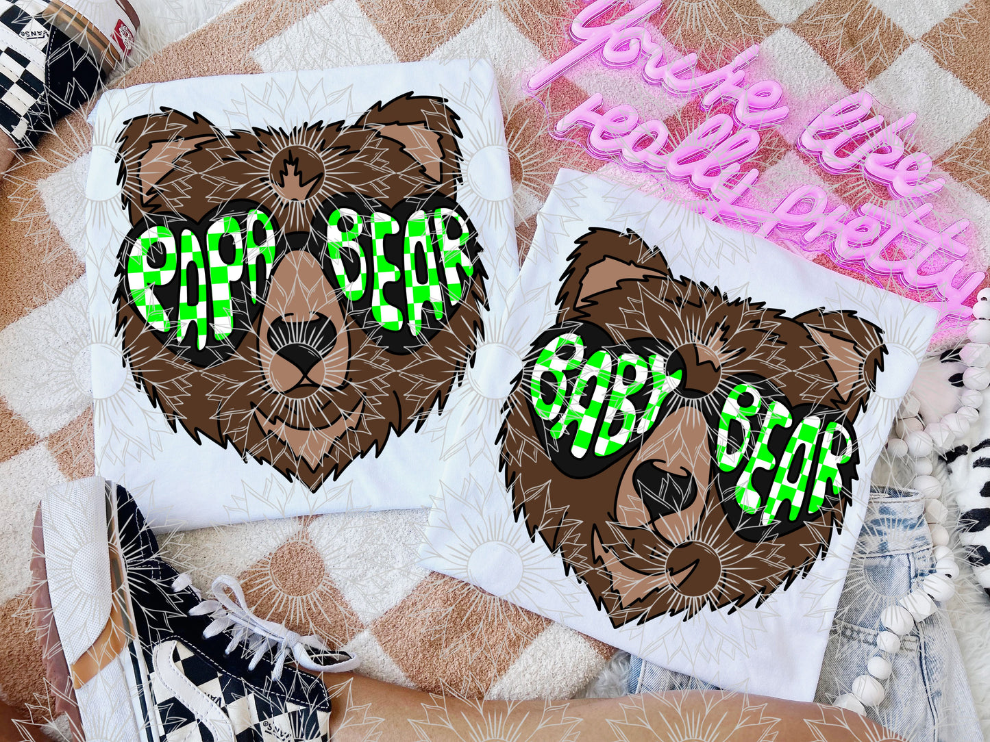 Papa/Baby Bear Green Checkered