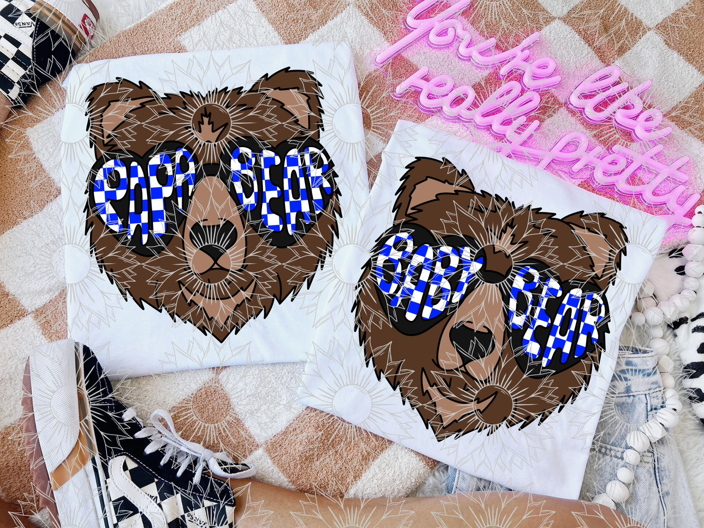 Papa/Baby Bear Blue Checkered