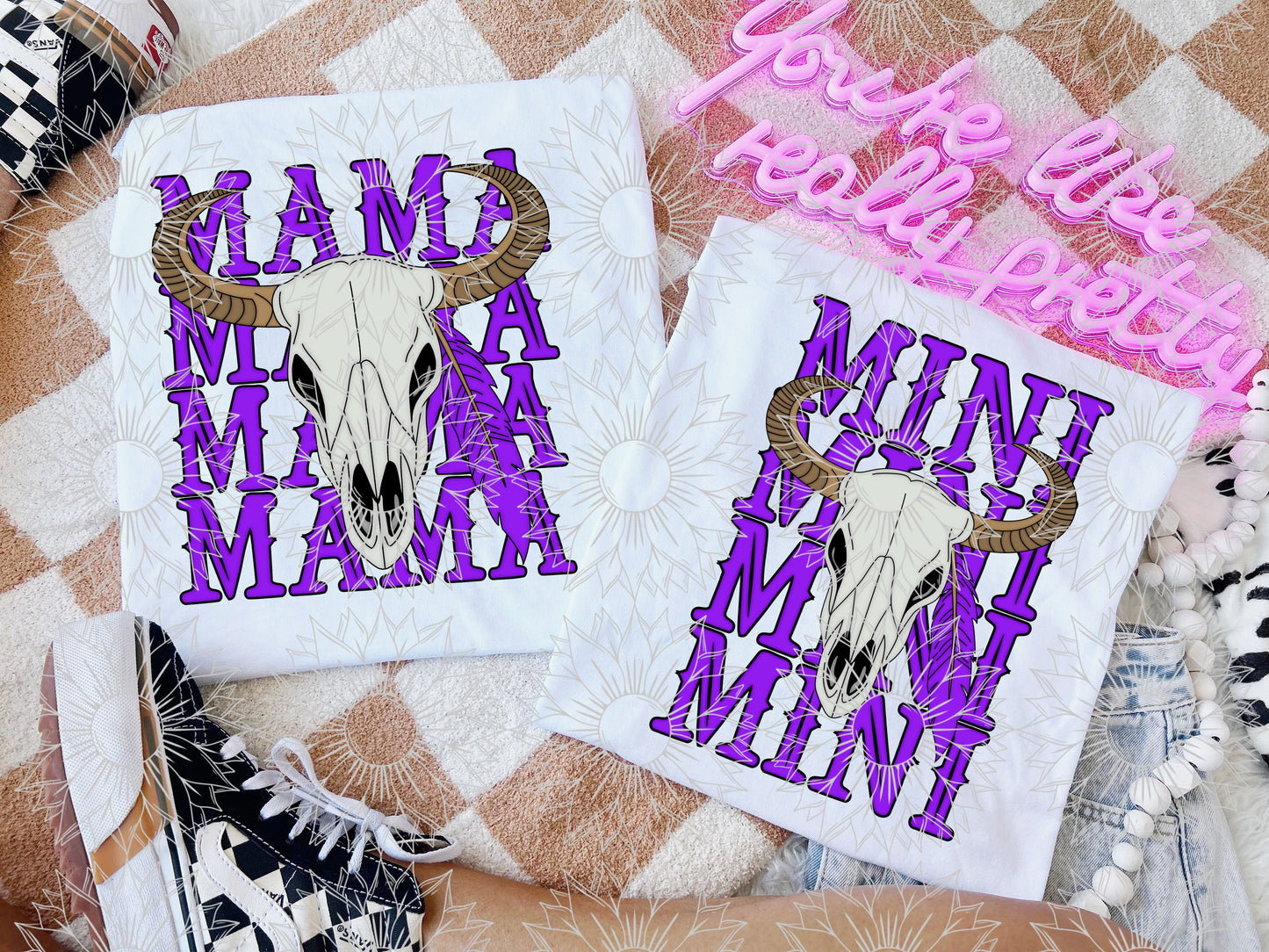 Western Bull Skull Mama/Mini - Purple