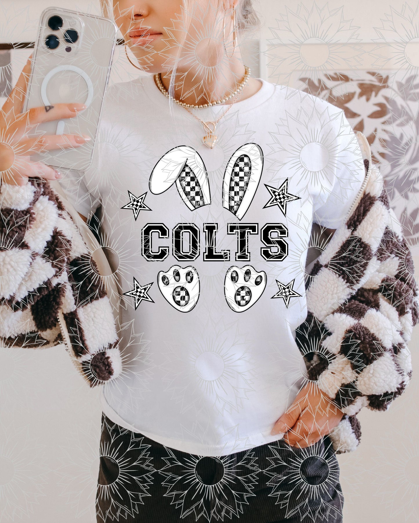 B&W Checkered Mascot Bunny: Colts