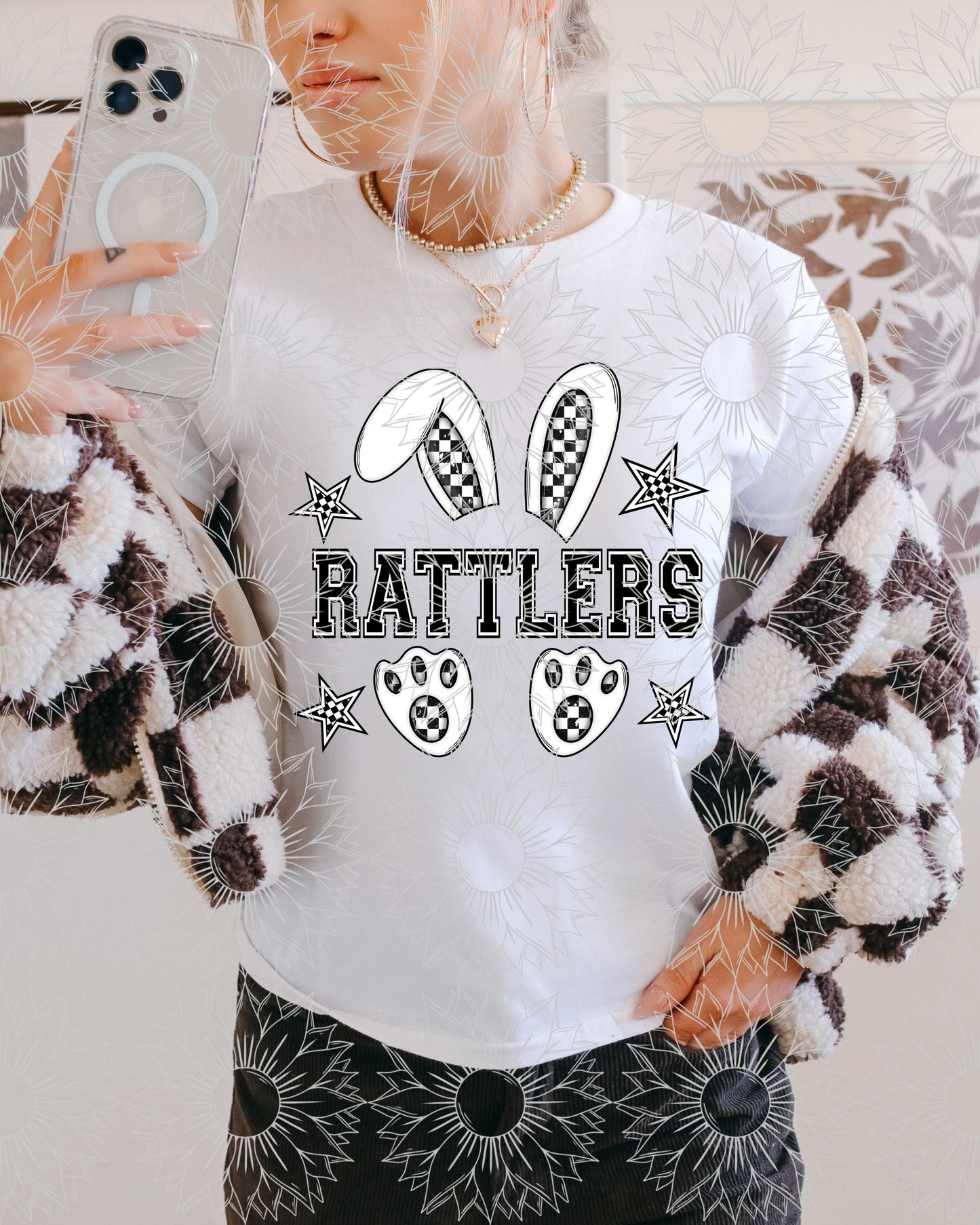 B&W Checkered Mascot Bunny: Rattlers