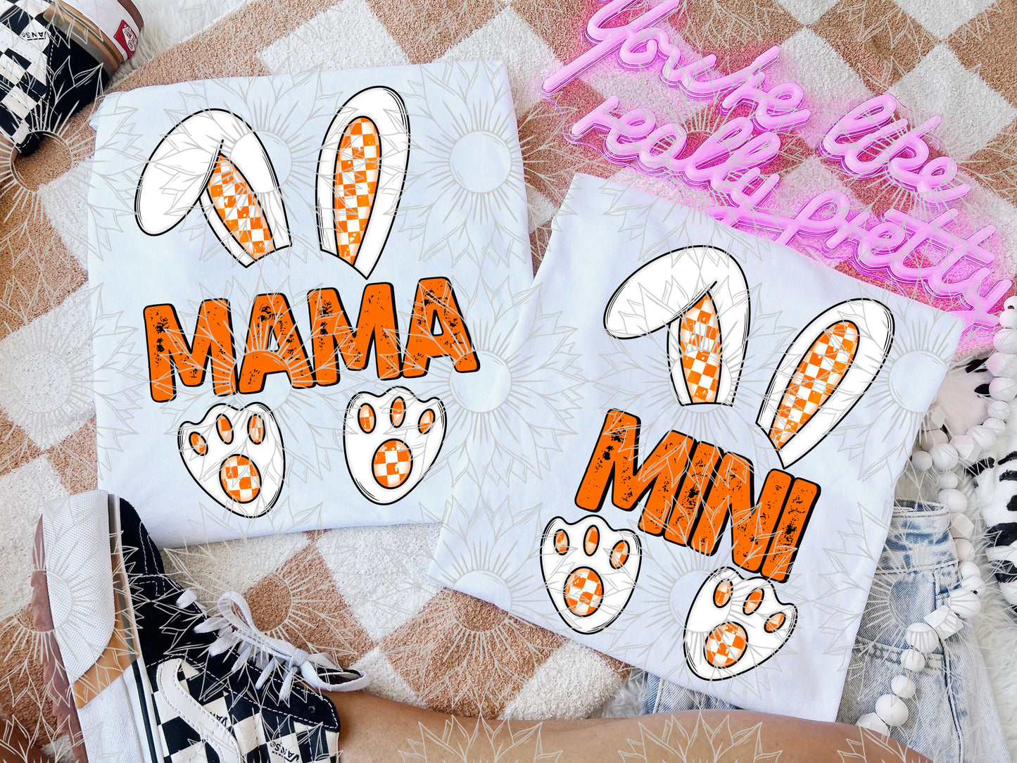 Bunny Mama & Mini Checkered Orange