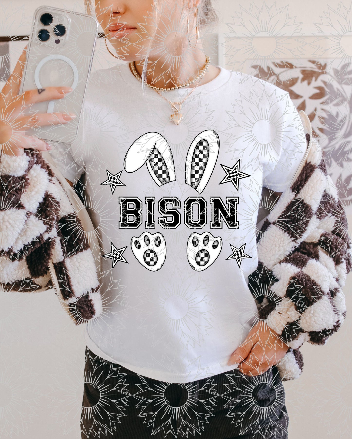 B&W Checkered Mascot Bunny: Bison
