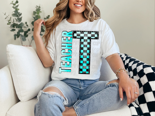 School Grades Turquoise Checkered