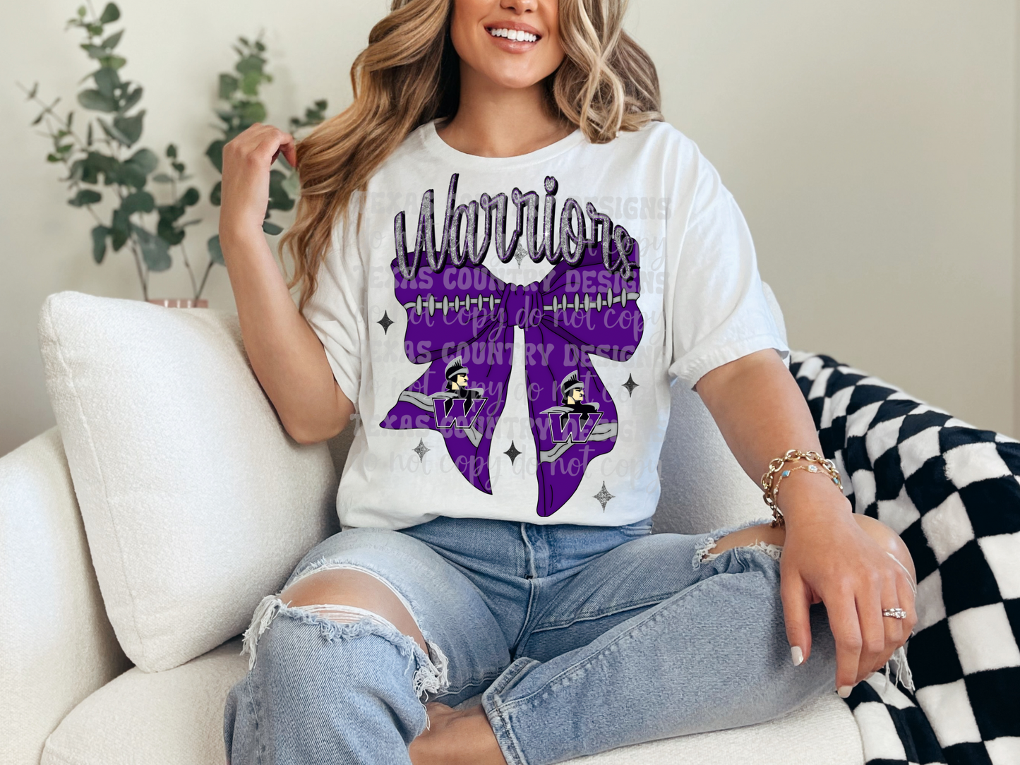 Warren Warriors Purple Football Ribbon Bow