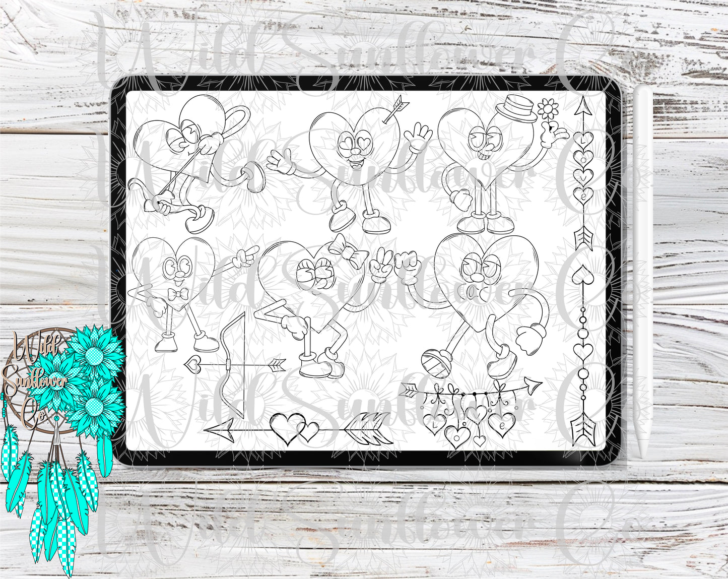 Valentine’s Retro Hearts Procreate Stamps