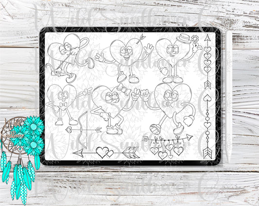 Valentine’s Retro Hearts Procreate Stamps