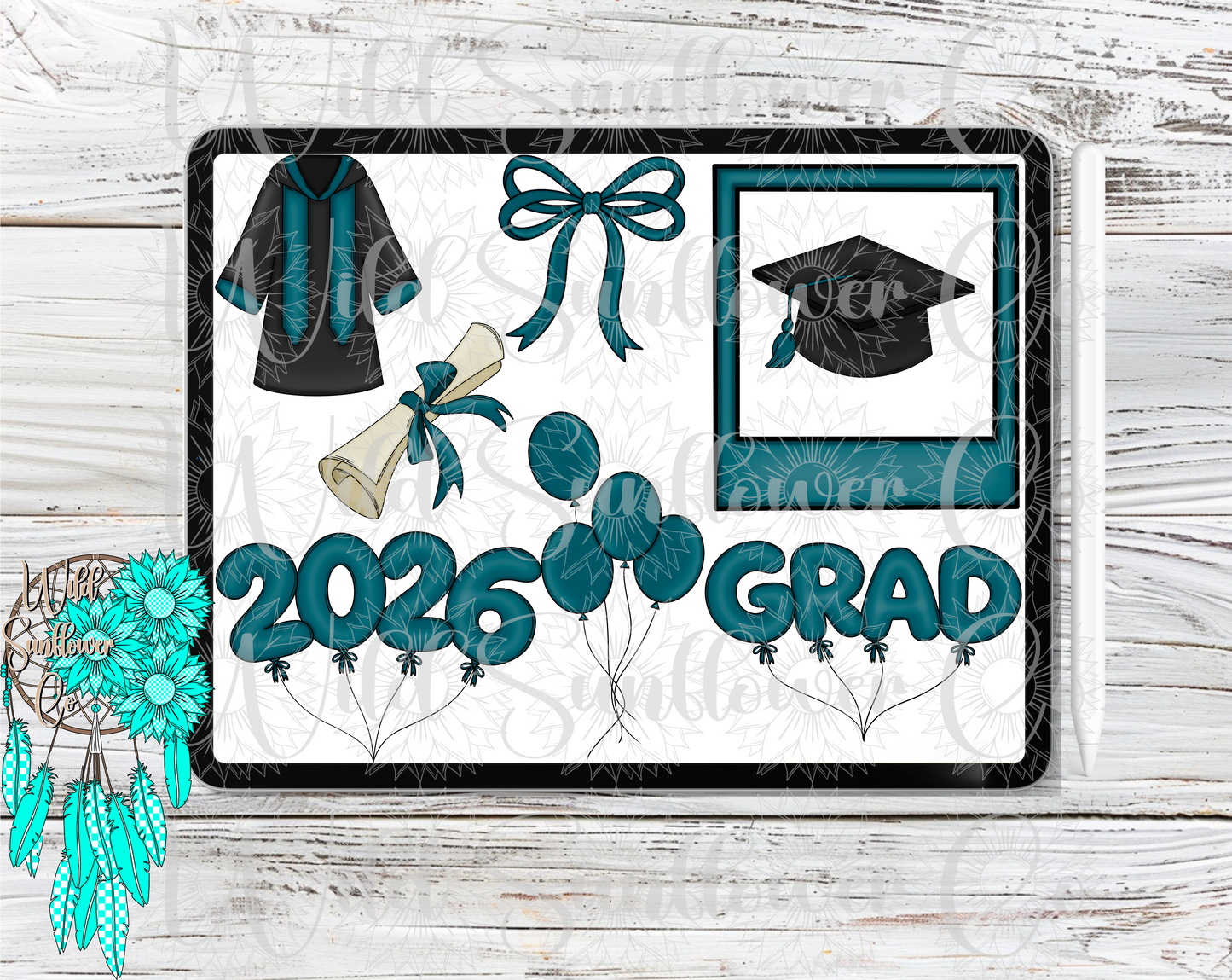 Teal Graduation Clipart Set