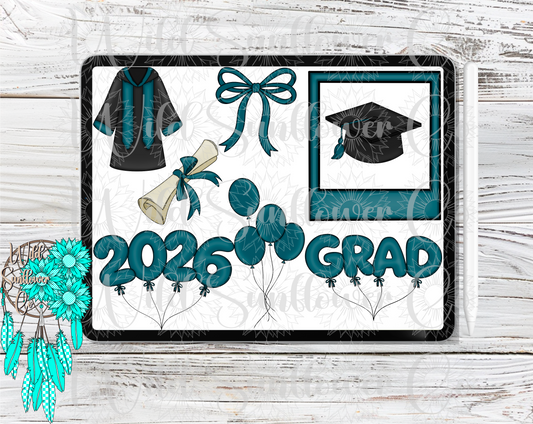 Teal Graduation Clipart Set