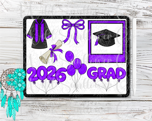 Purple Graduation Clipart Set