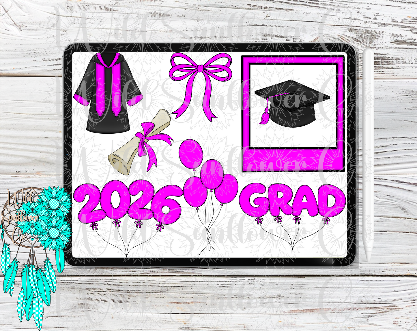 Pink Graduation Clipart Set
