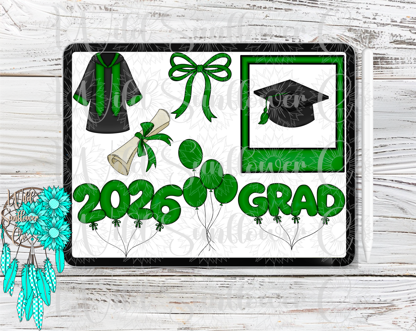 Green Graduation Clipart Set