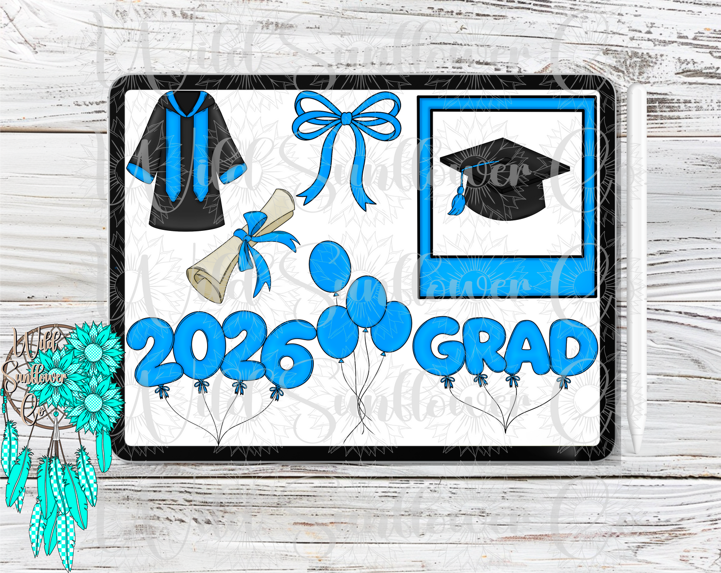 Light Blue Graduation Clipart Set