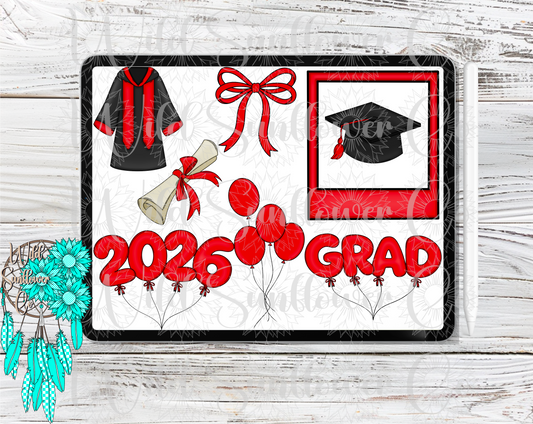 Red Graduation Clipart Set