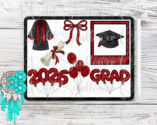 Maroon Graduation Clipart Set