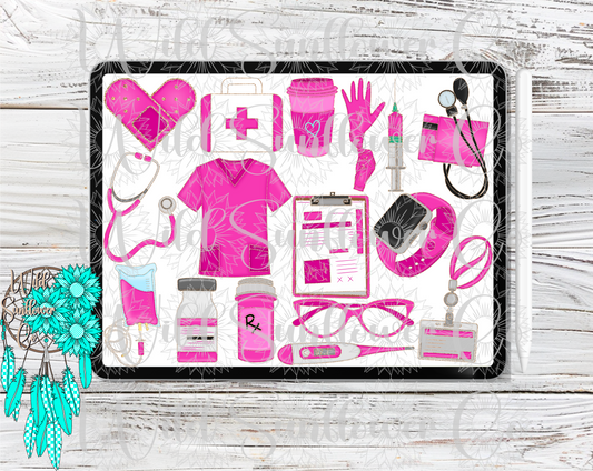 Gold Glitter & Hot Pink Nurse Clipart Set