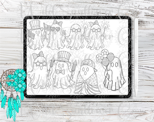 Fourth of July Ghosties Procreate Stamps