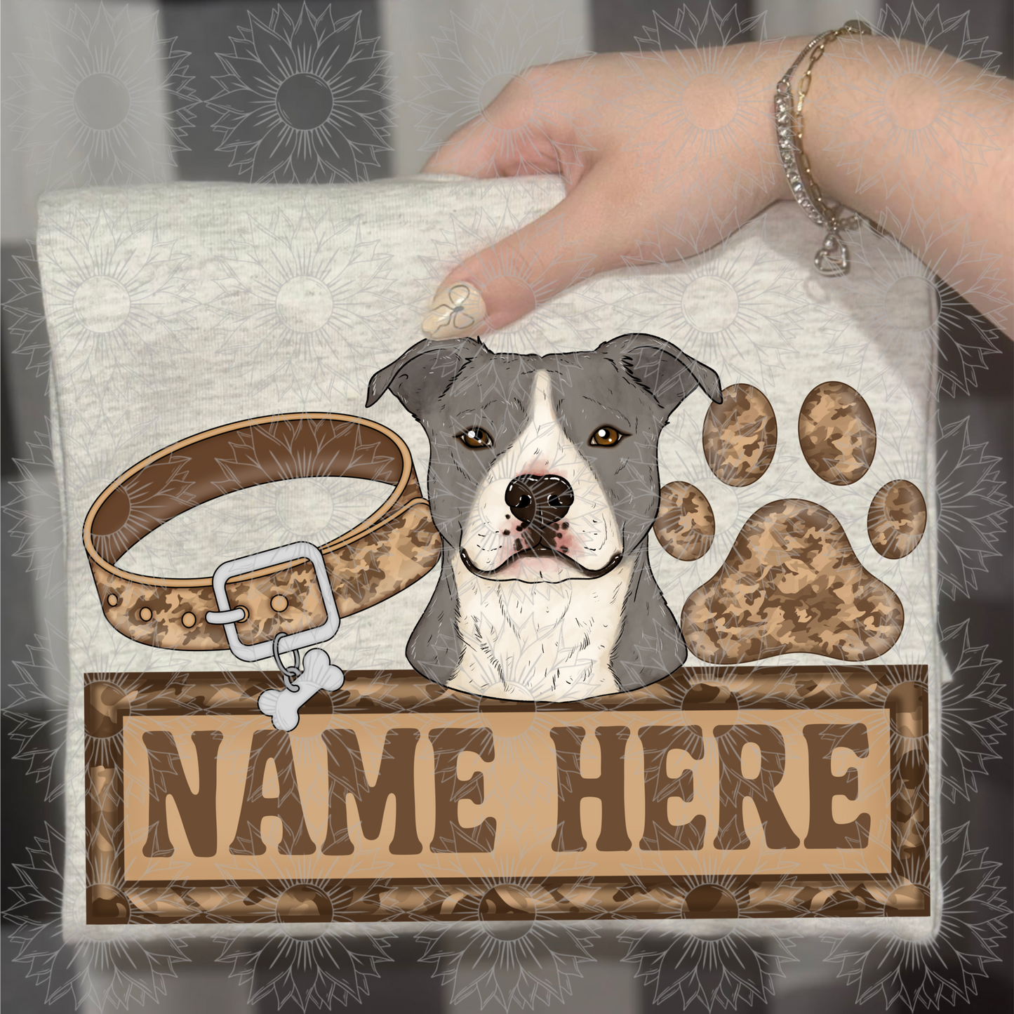 Grey Pitbull Name Plate Camo