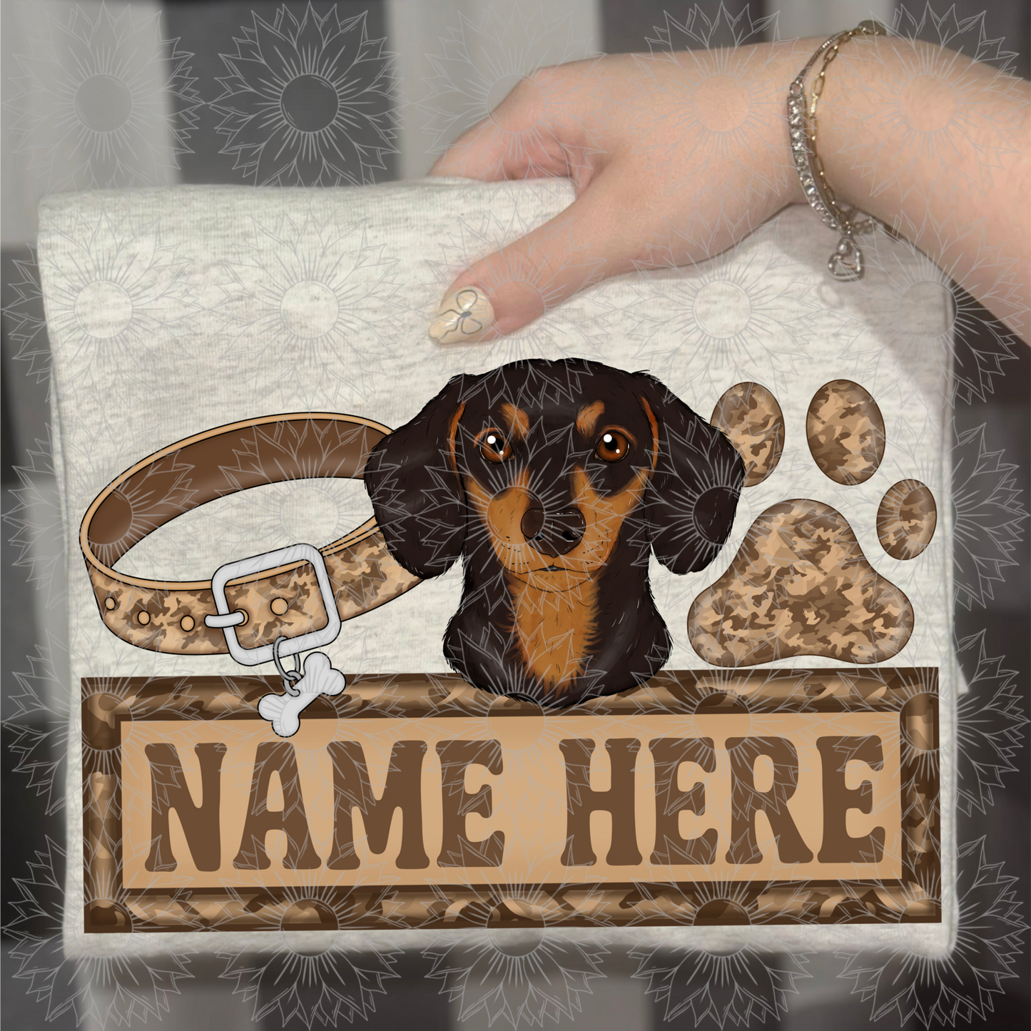 Black & Tan Daschund Name Plate Camo