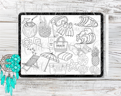 Beach Vibes Procreate Stamp Set