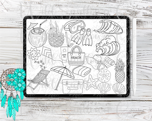Beach Vibes Procreate Stamp Set