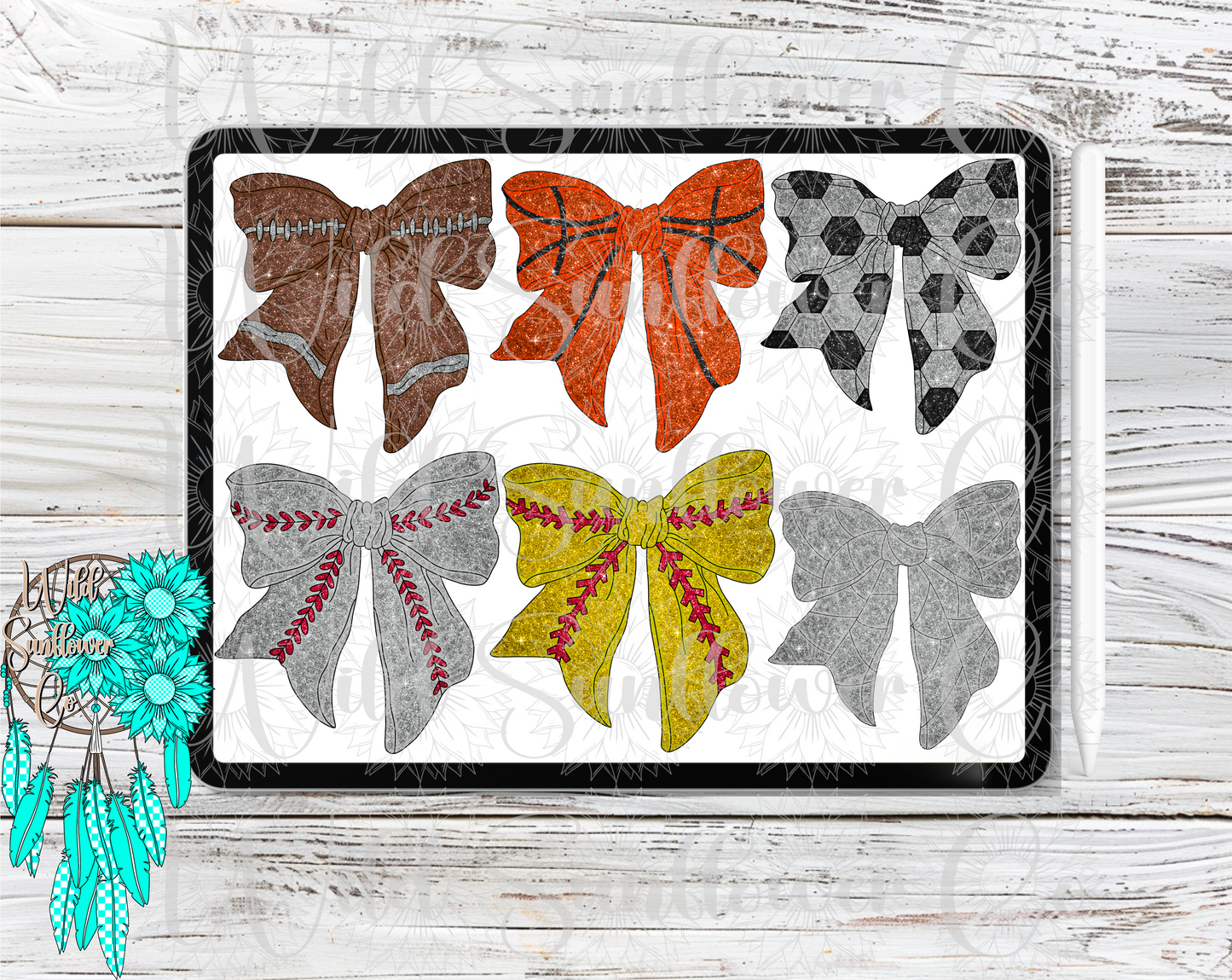 Sports Ribbon Bows Full Glitter Clipart Set