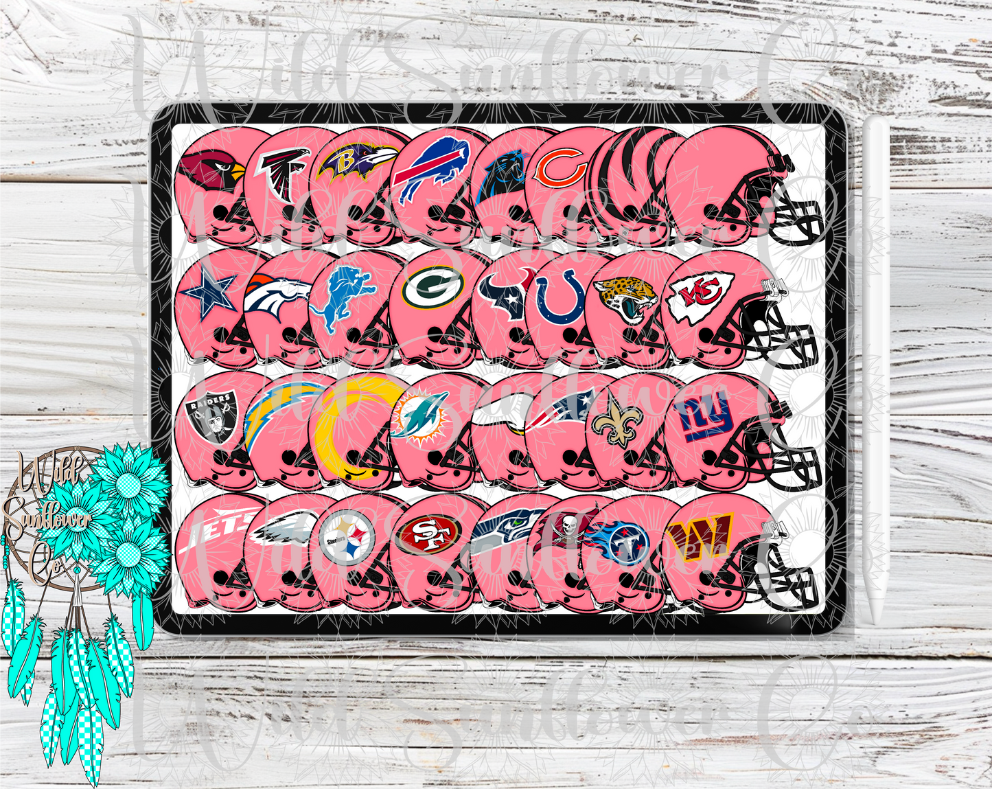 Pro Football Pink Out Helmets Clipart Set