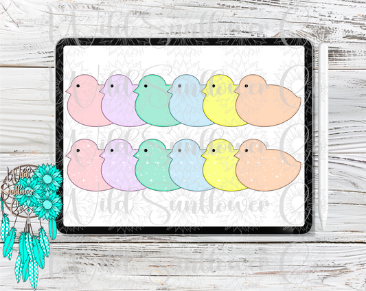 Easter Chick Peeps Pastel & Stars Clipart Set