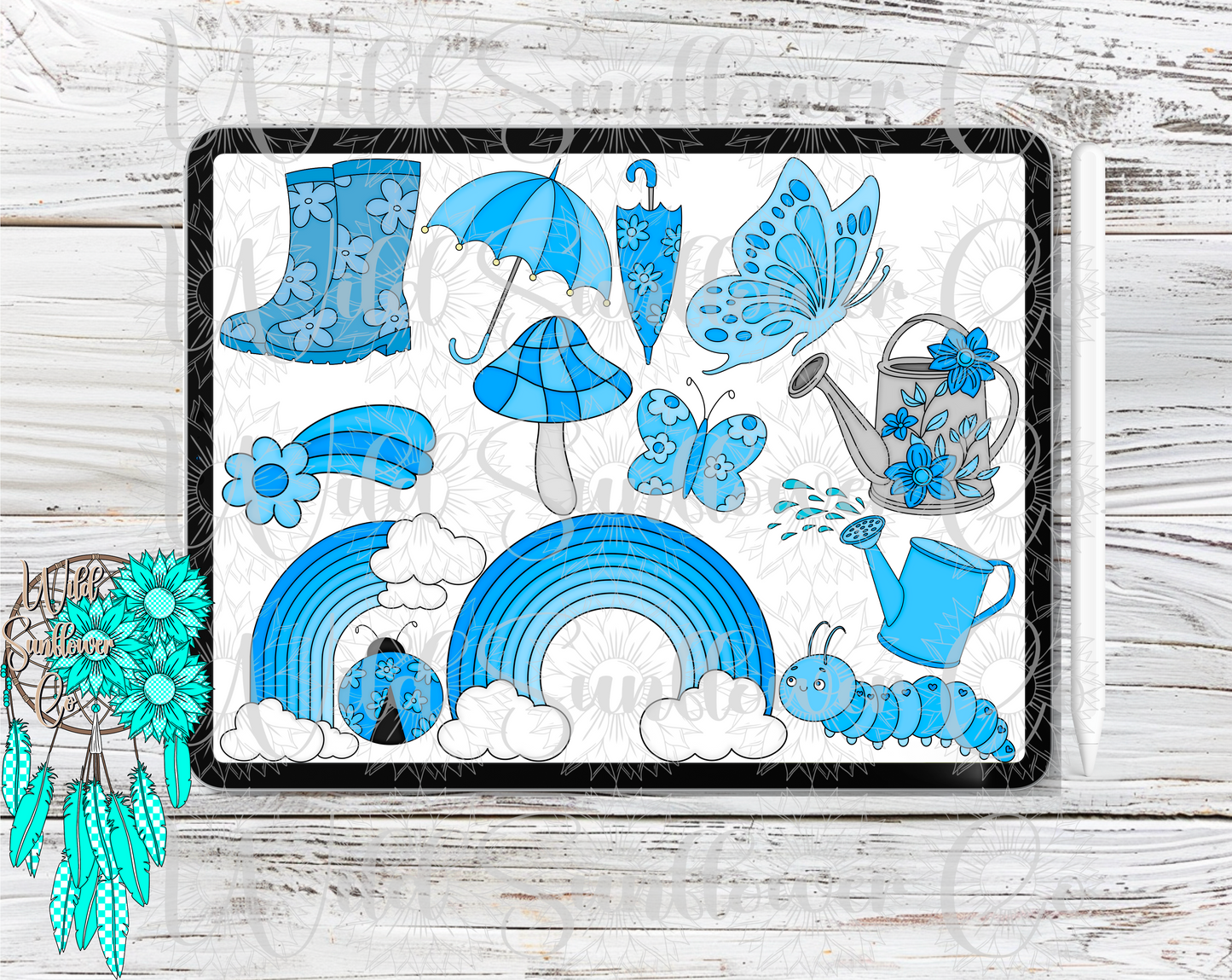 Spring Vibes Blue Clipart Set