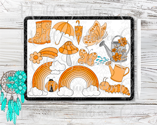 Spring Vibes Orange Clipart Set