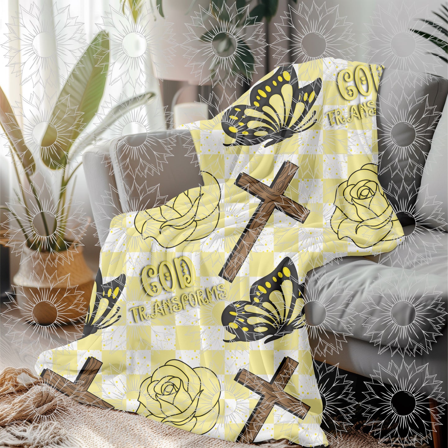 God's Unfailing Love Transforms Us Yellow Checkered Seamless