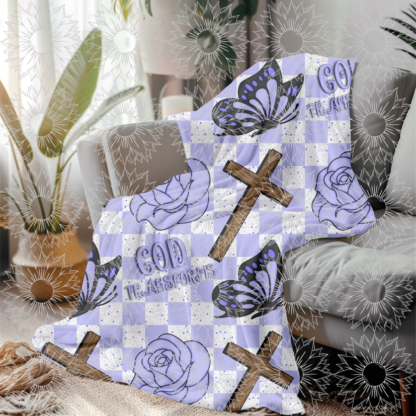 God's Unfailing Love Transforms Us Purple Checkered Seamless