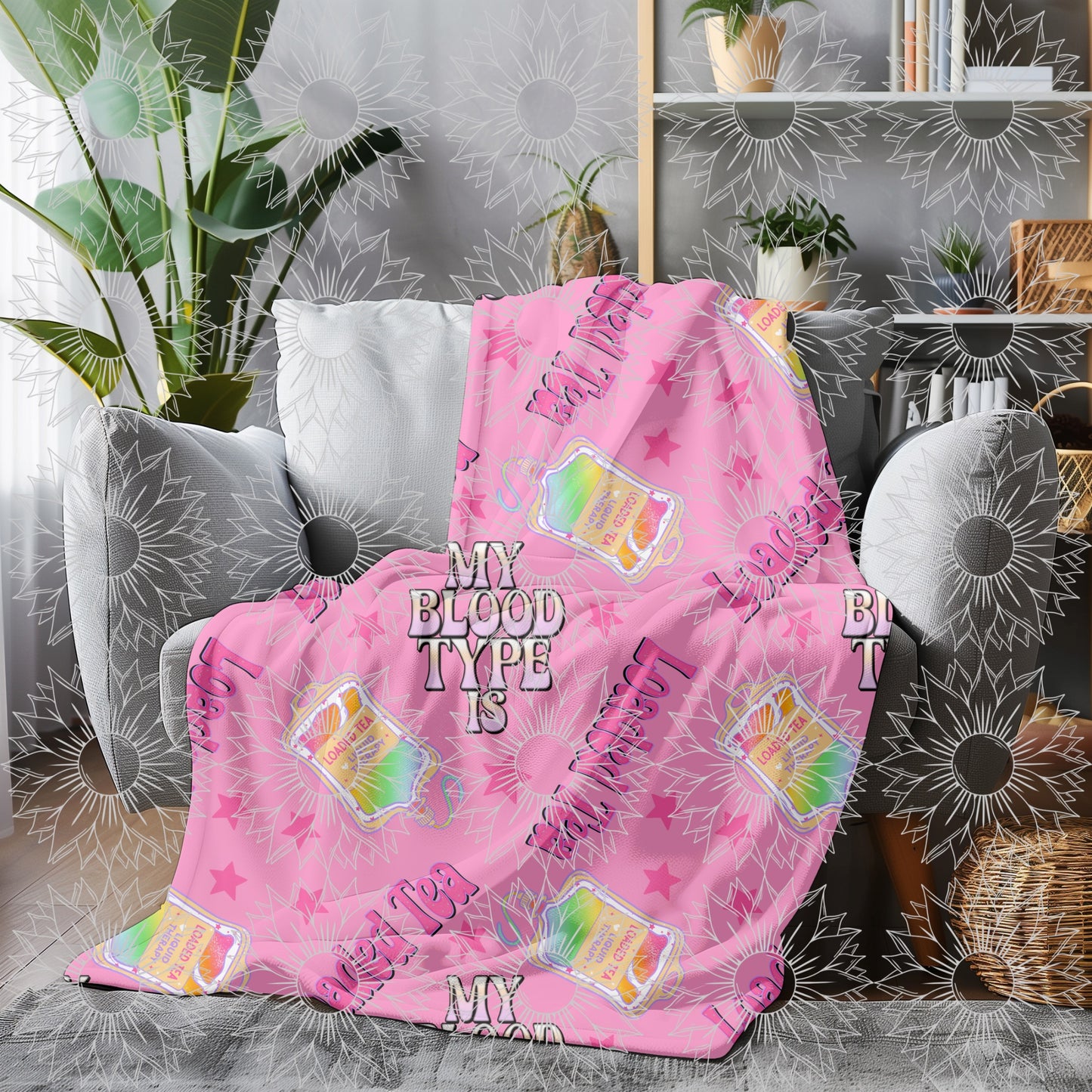 My Blood Type Is Loaded Tea Pink Seamless