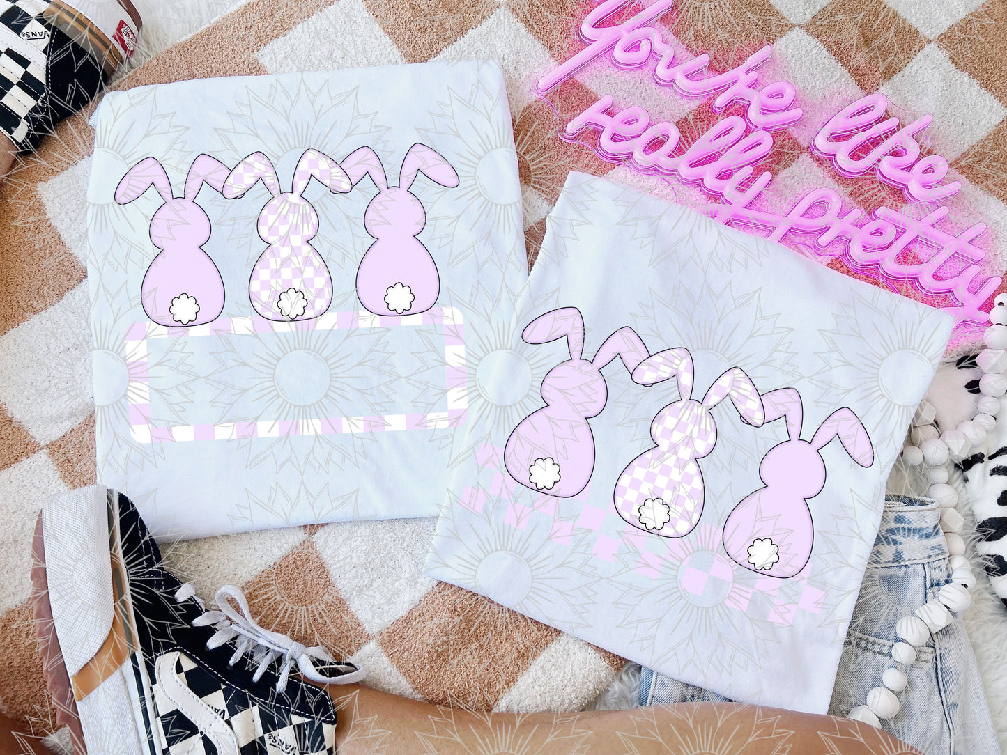 Pastel Purple Checkered Bunny Combo