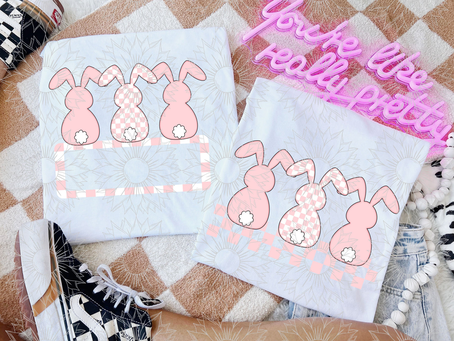 Pastel Pink Checkered Bunny Combo