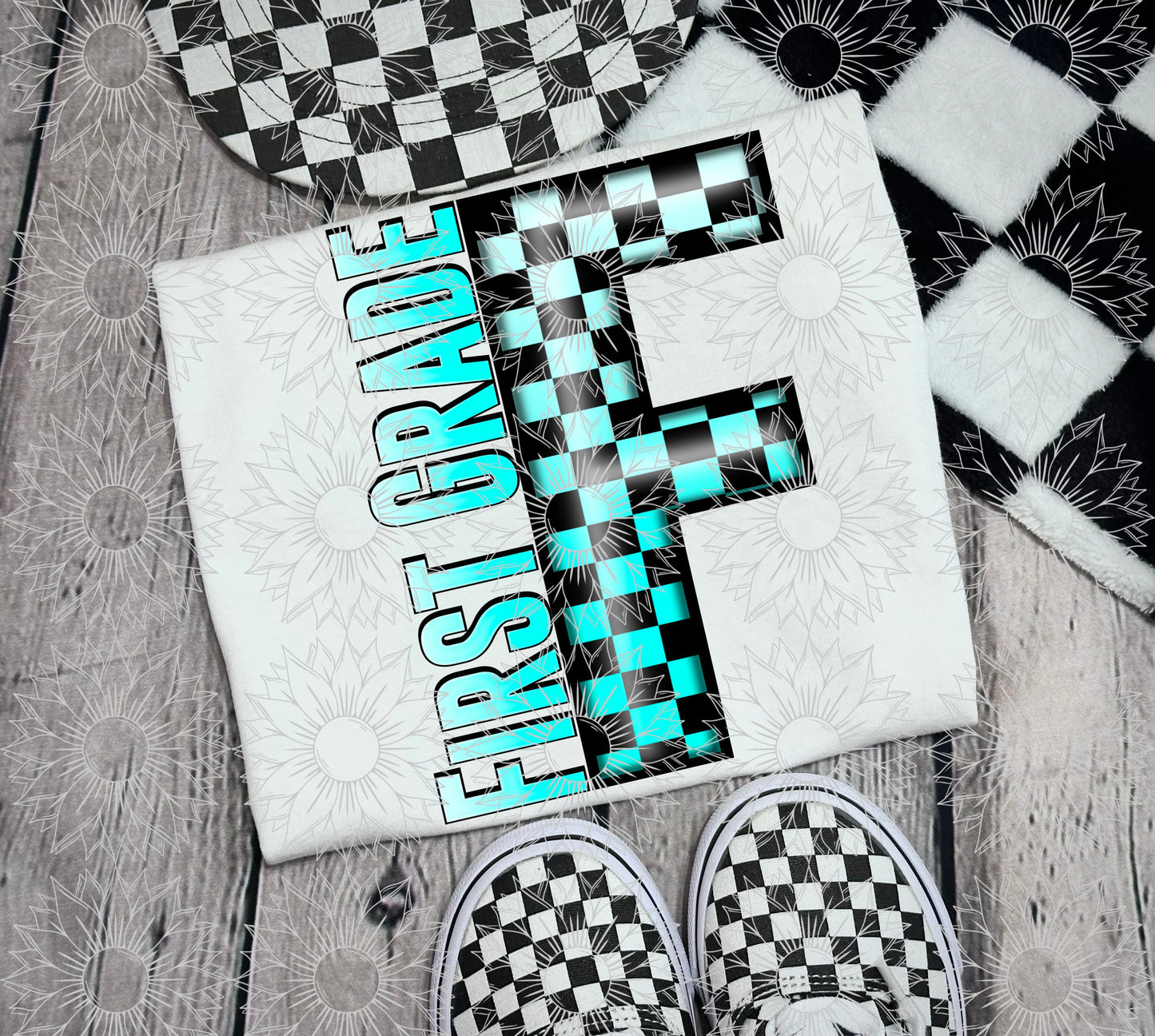 First Grade Turquoise Checkered