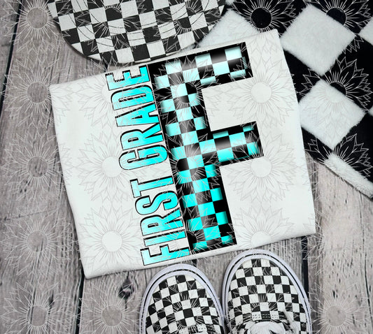 First Grade Turquoise Checkered