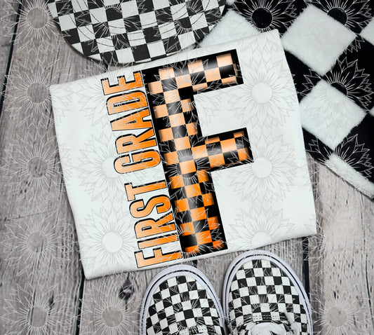 First Grade Orange Checkered