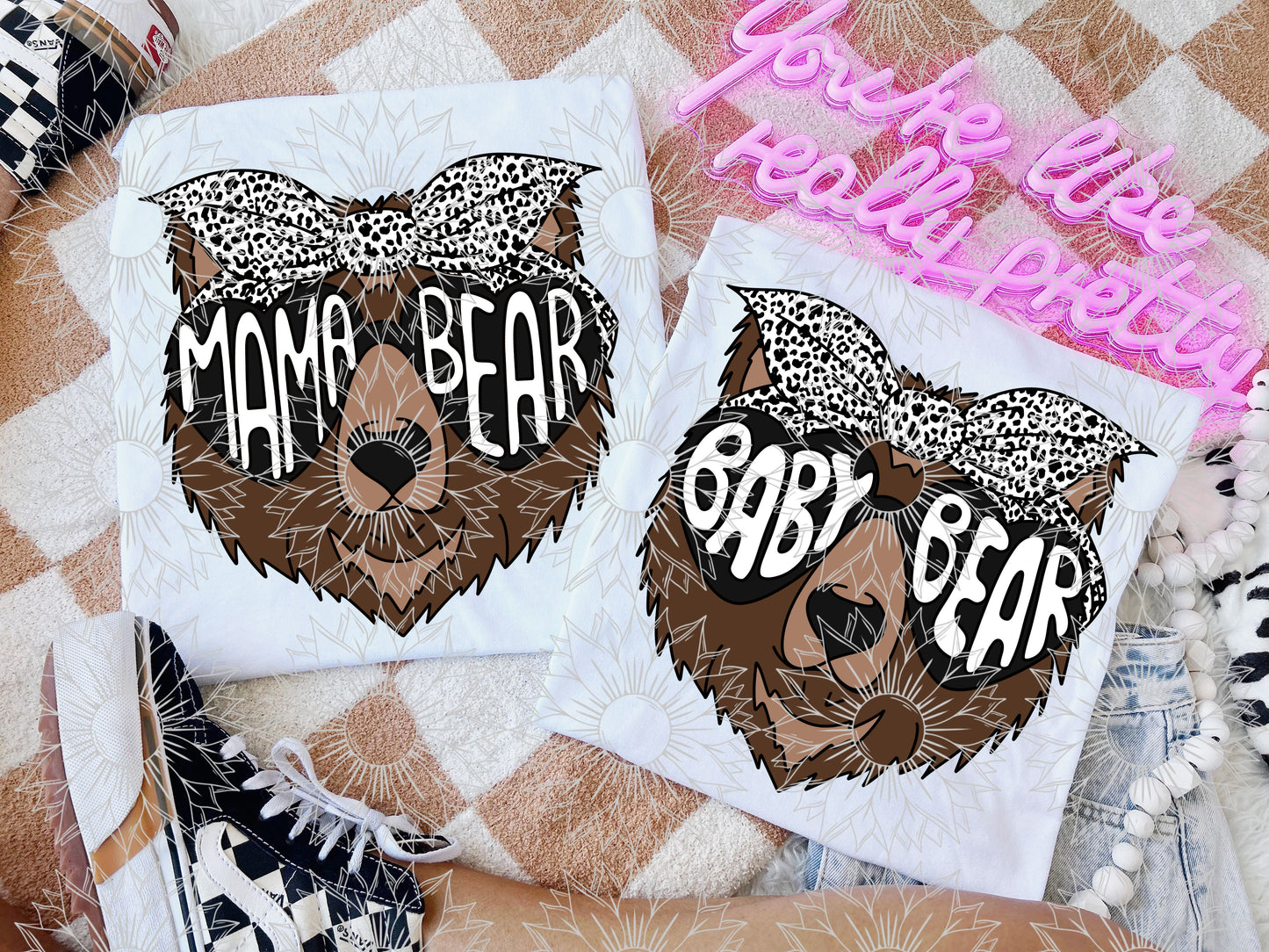 Mama/Baby Bear White Cheetah Print